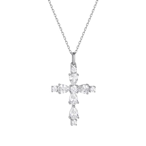 S.Leaf Cross Necklace for Women Gold Plated Cross Necklaces for Women 925 Sterling Silver Cross Pendant Necklaces for Women Birthday Anniversary - color: Cross_Necklace_Pear_925 Sterling Silver