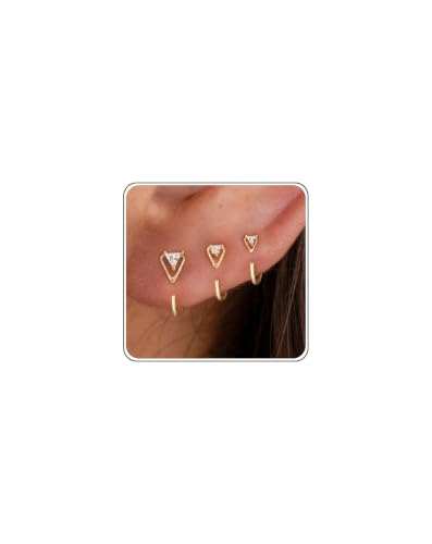 3 Pairs Backless Earrings for Women, Stay Close Half Hoop Earrings - color: Gold-CZ Triangle 4/5/6mm