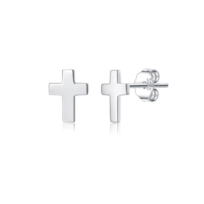 Reffeer Solid 925 Sterling Silver Cross Stud Earrings for Women Teen Small Cross Earrings Studs - color: A-Silver
