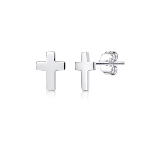 Reffeer Solid 925 Sterling Silver Cross Stud Earrings for Women Teen Small Cross Earrings Studs - color: A-Silver