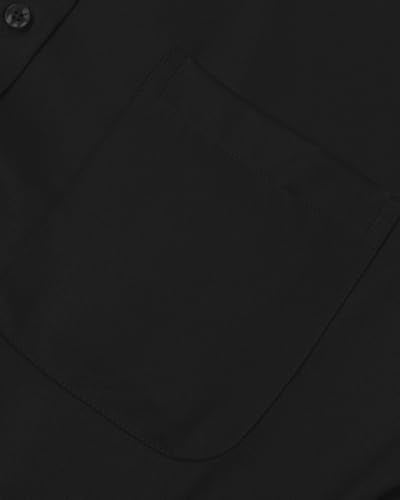 Alimens & Gentle Men's Dress Shirts Long Sleeve Wrinkle-Free Stretch Shirts Solid Formal Button Down Shirt with Pocket - color: Black, size: Large