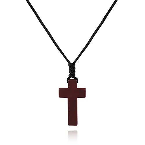 Natural Wood Cross Pendant Necklace for Men Women， Cross for Car Mirror Pendant,Wooden Cross Necklace Gift - color: Brown