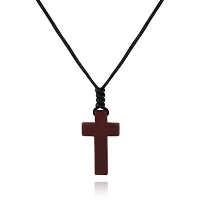 Natural Wood Cross Pendant Necklace for Men Women， Cross for Car Mirror Pendant,Wooden Cross Necklace Gift - color: Brown