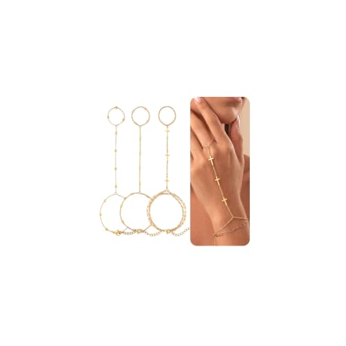 LALAPPLE Gold-Plated Hand Chain Bracelets for Women, 3Pcs - color: HB-gold cross 3pcs
