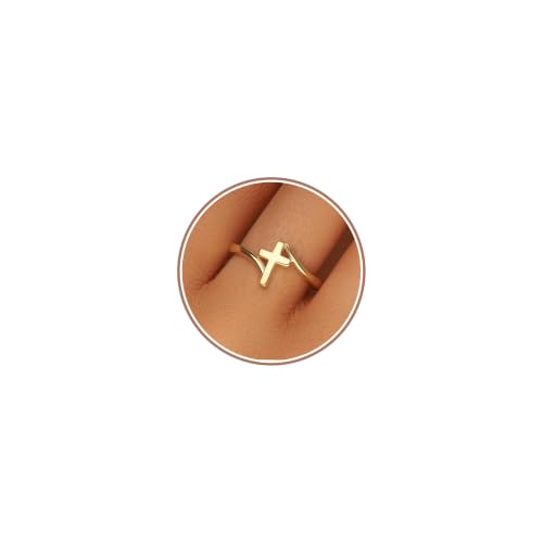 Cross Ring Women 14K Gold Plated Statement Stackable Engagement Christian - color: A-Gold