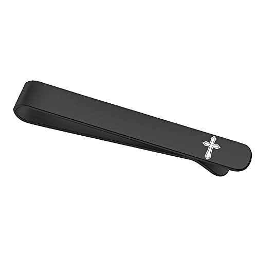 BEKECH Faith Christian Jewelry for Men - Cross Tie Clip Gift for Him, Boss, Coworkers, First Communion - color: Black