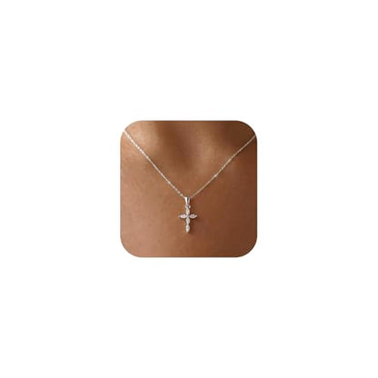 Cross Necklace for Women, Dainty 14K Gold Plated CZ Pendant - color: Silver-marquise cz cross