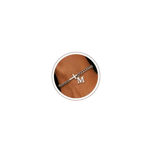Cross Bracelets for Men Initial A - Z Faith Cross Bracelets Gifts - color: Silver M