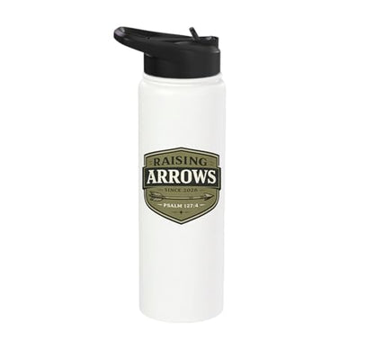 Raising Arrows Since 2026 Psalm 127:4 Faith Family Dad Stainless Steel Insulated Water Bottle - color: White