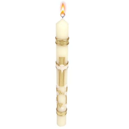 Needzo Ornate Dove Baptismal Candle - Hand-Decorated with Gold Wax, ⅞ Dia x 9¾ " H