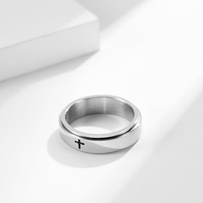 8MM Stainless Steel Cross Christian Ring Classic Plain Spinner Wedding Band for Men Women - color: 6mm - Silver