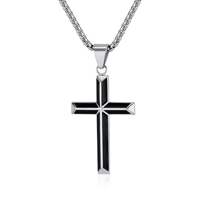 Cross Necklace for Men,Stainless Steel Christian Pendant Jewelry - color: A-black-60cm chain