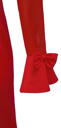 Trumpet Long Sleeve Mesh Church Dress Clergy Tab Insert Collar Priestess Dress - color: Red, size: Medium
