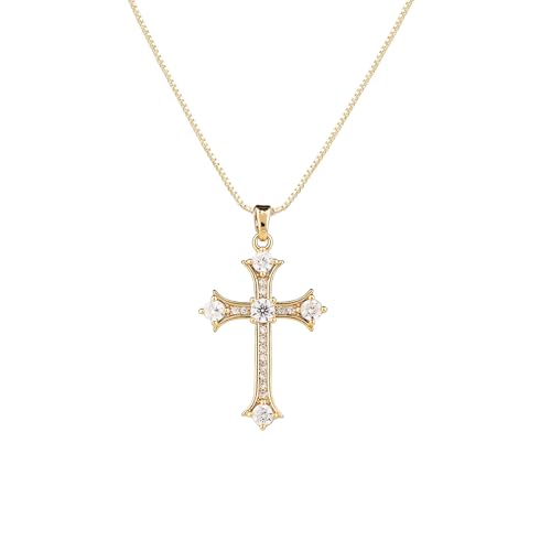 Gold Cross Necklace for Women, 14K Gold Plated - style: Classical Cross