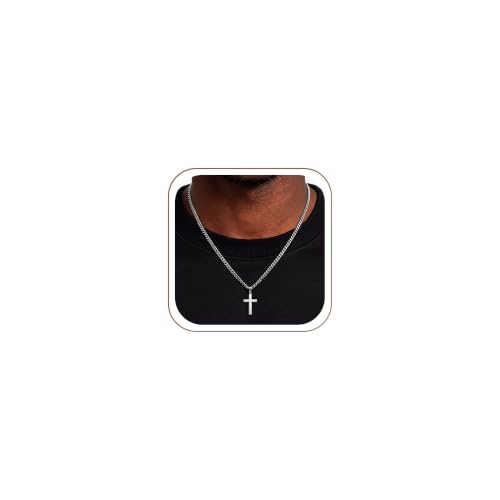 Cross Necklace for Men,6MM Stainless Steel Cuban Link Chain Necklace