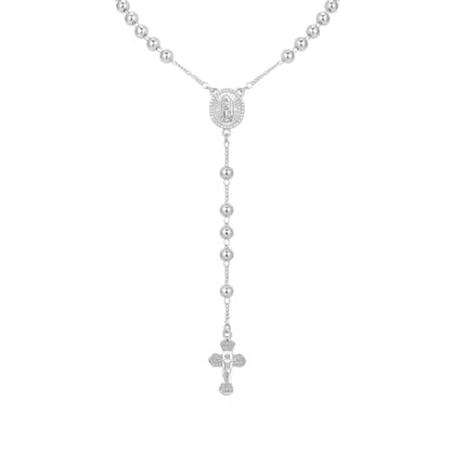 Women's Gold Rosary Beads Necklace,14K Gold Plated Virgin Mary Y Necklaces - color: Silver