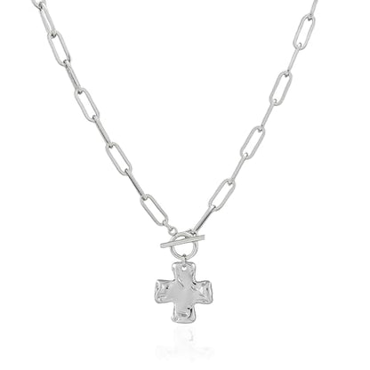 Chunky Cross Necklace for Women, 14K Gold Silver Pendant Necklace - color: White Gold-Toggle-1 inch pendant