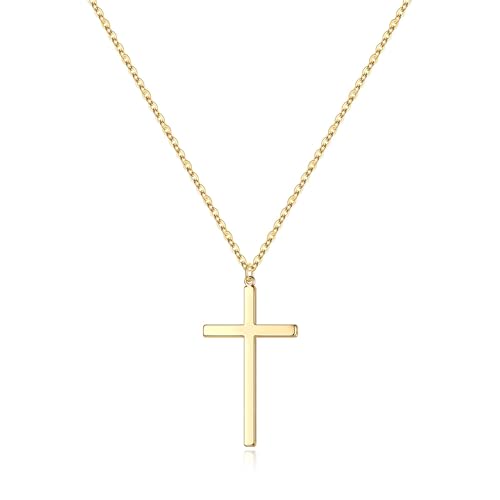 M MOOHAM Cross Necklace for Women Girls, Dainty 14K Gold Plated Cross Pendant Necklace Sideways Cross Choker Layered Necklaces for Women Girls - color: Cross Gold 0.75"×1.26"
