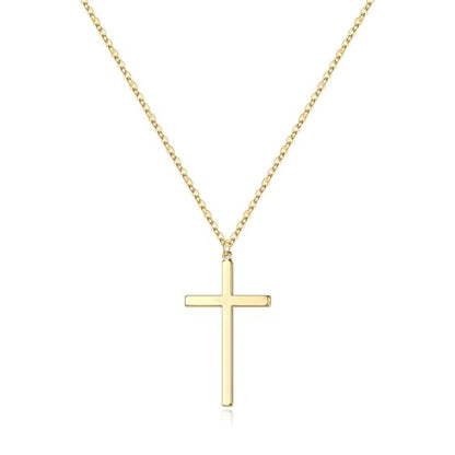 M MOOHAM Cross Necklace for Women Girls, Dainty 14K Gold Plated Cross Pendant Necklace Sideways Cross Choker Layered Necklaces for Women Girls - color: Cross Gold 0.75"×1.26"