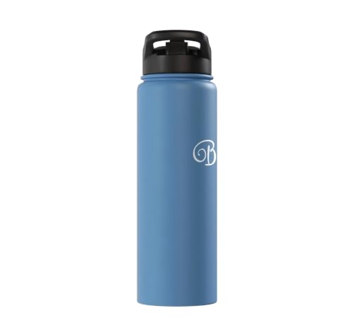 Blessed White Fancy Script Christian Religious God Jesus Stainless Steel Insulated Water Bottle - color: Light Blue