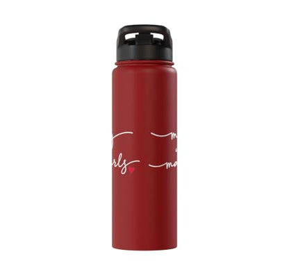 Mahjong With MahGirls Elegant Script Heart Stainless Steel Insulated Water Bottle - color: Red