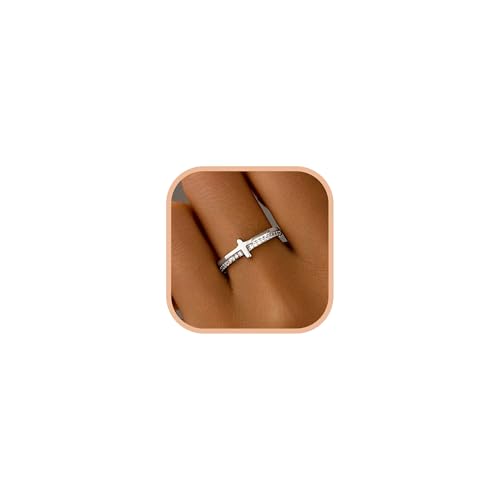 SUYACS 14K Gold Plated Cross Pray Rings for Women Daughter - color: Silver, size: 11