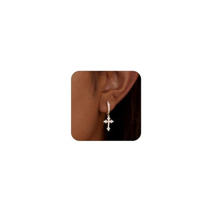 Gold/Silver Earrings Hoop Cross Dangle Earring Jewelry Gifts - style: Cross Zircon-GD-E0178
