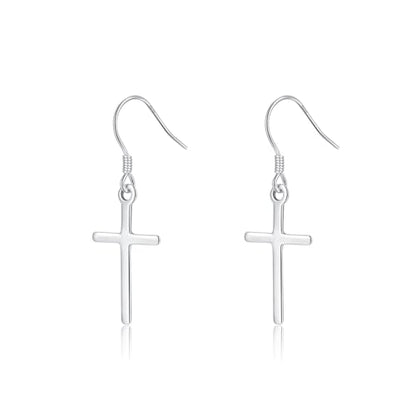 SLUYNZ 925 Sterling Silver Cross Dangle Earrings for Women Teens Cross Drop Earrings Dangle - color: A-SILVER