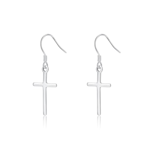 SLUYNZ 925 Sterling Silver Cross Dangle Earrings for Women Teens Cross Drop Earrings Dangle - color: A-SILVER
