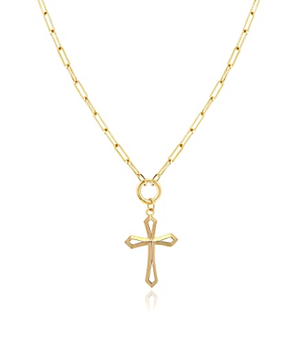 Jewelry Atelier Gold Filled Pendant Necklace Collection - 14K Yellow Gold Filled Pendant Necklace with Solid Clip Chain for Women (Different Sizes and Styles with Extension/Adjustable Chain) - style: Cross 12.5mm Width
