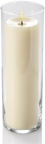 12 Eastland Glass Cylinder Vases 10.5" and 12 Light Ivory Richland Pillar Candles 9" - color: Light Ivory, size: 9"