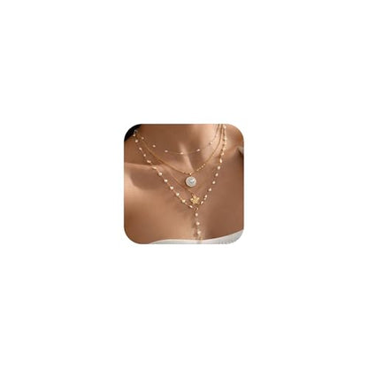 FAXHION 5PCS 14k Gold Plated Cross Necklaces for Women, Pendant Stacked Layered Diamond Y Long Boho Jewelry Sets Adjustable Accessories Trendy Gifts for Women - color: gold-03