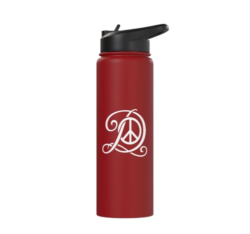 fancy Italic script Initial Letter D minimalist peace sign Stainless Steel Insulated Water Bottle - color: Red