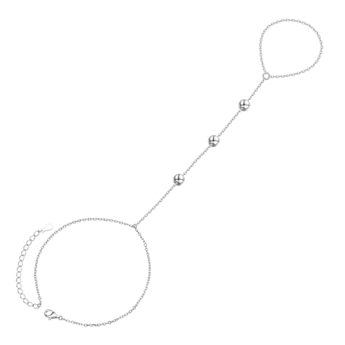 S925 Sterling Silver Finger Ring Bracelet Hand Adjustable Chain for Women - style: Beads Chain