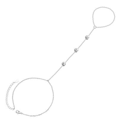 S925 Sterling Silver Finger Ring Bracelet Hand Adjustable Chain for Women - style: Beads Chain