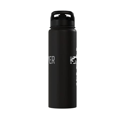 Faith Over Fear Christian Camo Cross Religious Bible Verse Stainless Steel Insulated Water Bottle - color: Black