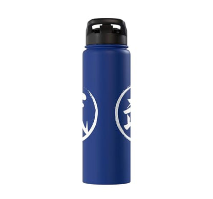 “Warrior” Japanese Kanji Word Graphic Stainless Steel Insulated Water Bottle - color: Royal Blue