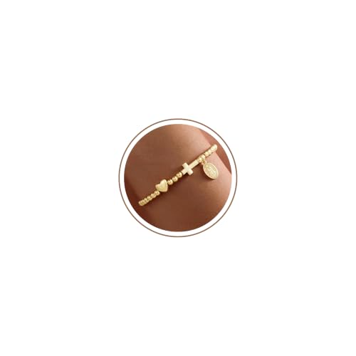 Turandoss Gold Cross Bracelet for Women Heart Beaded Bracelet Faith Jewelry - color: Maria Cross Bracelet