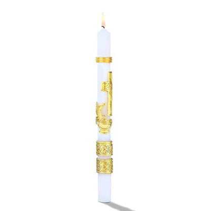Catholic Baptism Candle - Baptismal Candle for Boys and Girls - Velas para Bautizo - White, Religious Symbols, Long Burning - color: Gold Candle