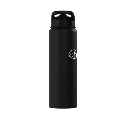 Blessed White Fancy Script Christian Religious God Jesus Stainless Steel Insulated Water Bottle - color: Black