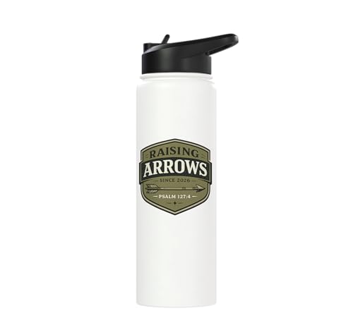 Raising Arrows Since 2026 Psalm 127:4 Faith Family Dad Stainless Steel Insulated Water Bottle - color: White