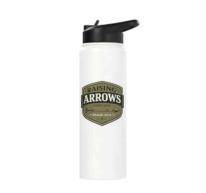 Raising Arrows Since 2026 Psalm 127:4 Faith Family Dad Stainless Steel Insulated Water Bottle - color: White