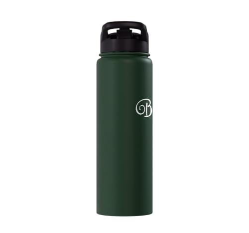 Blessed White Fancy Script Christian Religious God Jesus Stainless Steel Insulated Water Bottle - color: Dark Green