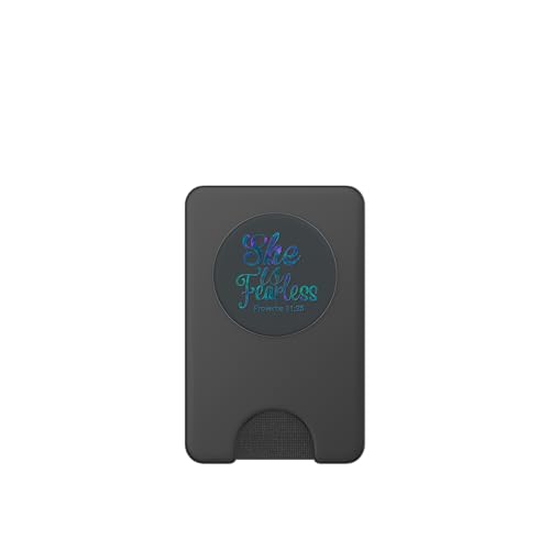 Teal Blue Purple She is Fearless Phone grip on Dark gray PopSockets PopWallet for MagSafe - style: Magnetic PopWallet