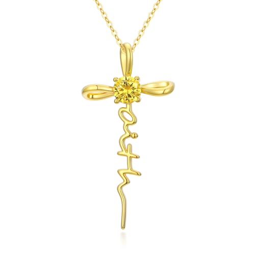 Gold Birthstone Faith Cross Infinity Necklace 14K Gold Religious Cross Pendant Necklaces with Birthstone Jewelry Christian Faith Mothers Day Gifts for Mom Wife Daughter - style: Gold-11