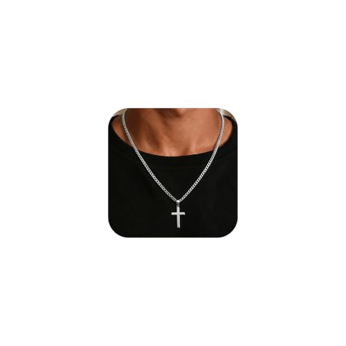 Deefire Stainless Steel Cross Necklace for Men 5mm Cross Chain for Men