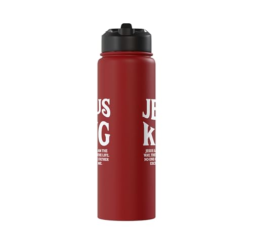 Jesus Is King John 14 6 Faith Bible Verse Stainless Steel Insulated Water Bottle - color: Red