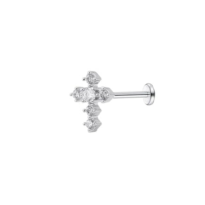 Crystal Cross Labret Cartilage Monroe Helix Stud Earring Stainless Steel Cubic Zirconia Faith Blessed Prayer 16G Tragus Sleeper Studs Lip Nose Ring Dainty Body Piercing Jewelry Gifts for Women Men Unisex