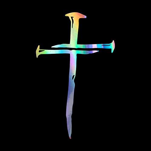 Cross with Nails Decal Vinyl Sticker Auto Car Truck Wall Laptop | Holographic | 4" x 6"