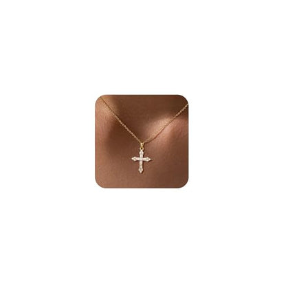 Cross Necklace For Women,14K Gold Plated Small Dainty Colorful Beaded Cubic Zirconia Diamond Double Layered Cross Pendant Choker Necklaces For Women,Christian Easter Religious Jewelry Gifts - style: Square CZ Cross-Gold
